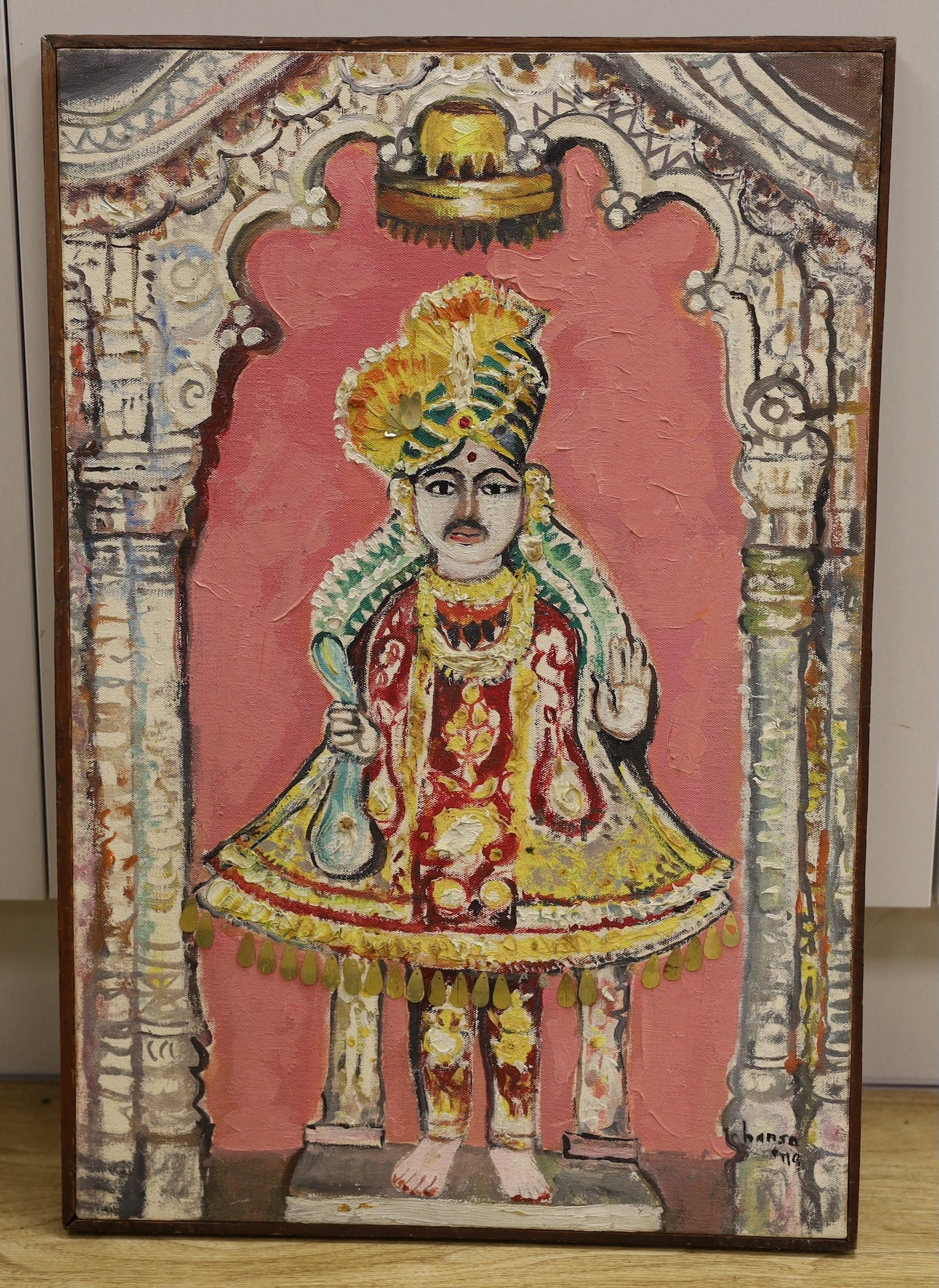 Hansa (Indian School), oil on canvas, Sequinned bridegroom, signed, 61 x 40cm